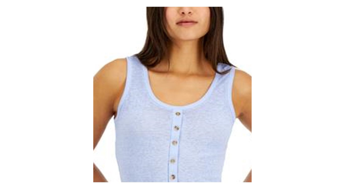 Crave Fame Women's Juniors' Sleeveless Ribbed Tank Top, Brunnera Blue, Small