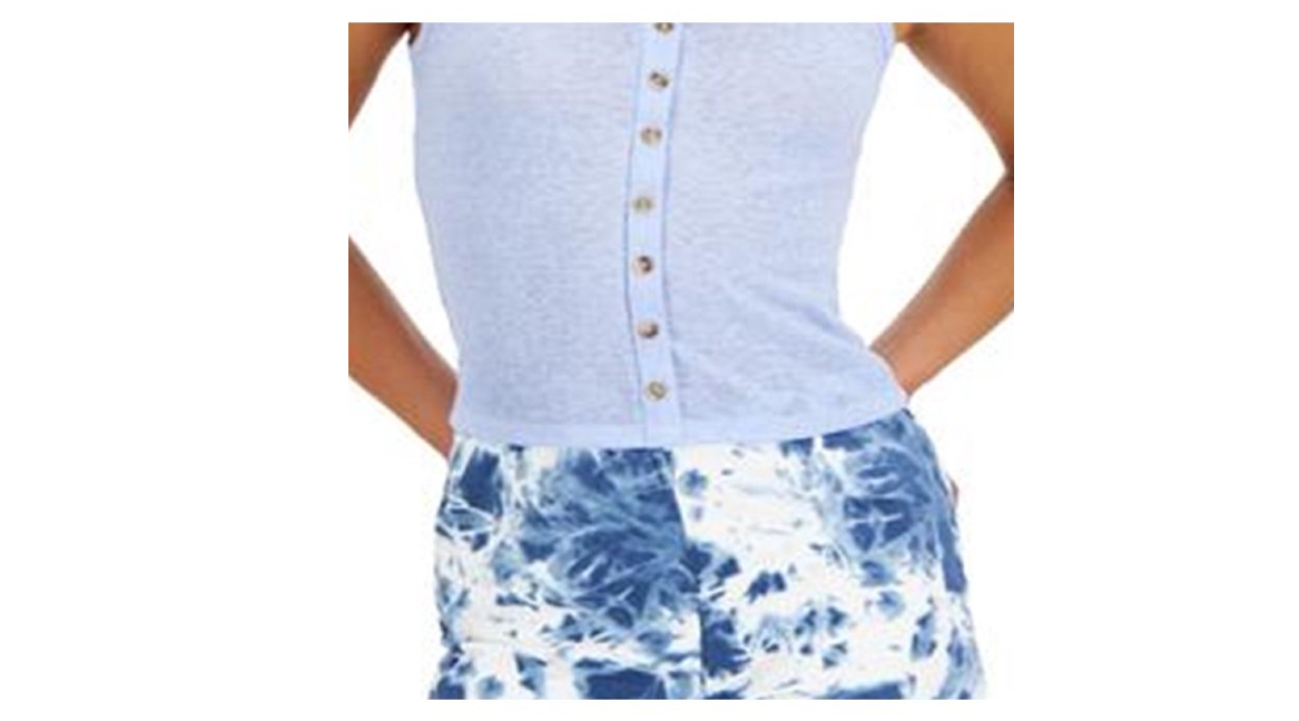Crave Fame Women's Juniors' Sleeveless Ribbed Tank Top, Brunnera Blue, Small