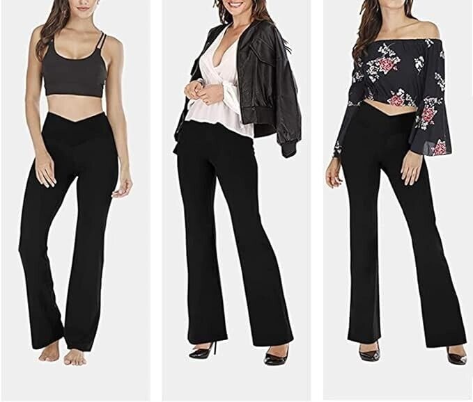 TOPYOGAS Women Casual Bootleg Yoga Pant V Crossover High Waisted Flare Workout,M
