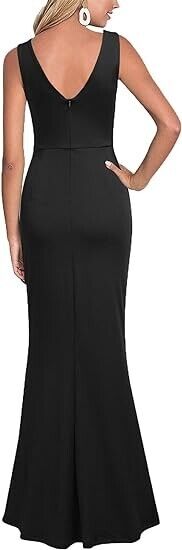 WOOSEA Women Sleeveless V Neck Split Evening Cocktail Long Dress, Black, XL