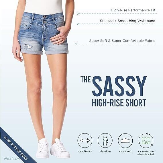 WallFlower Women's Size Sassy Denim Shorts High-Rise Insta Soft Juniors, 20 Plus
