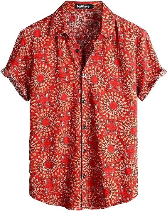 VATPAVE Mens, Floral Hawaiian Shirts, Short Sleeve , Beach Shirts Suits, XL