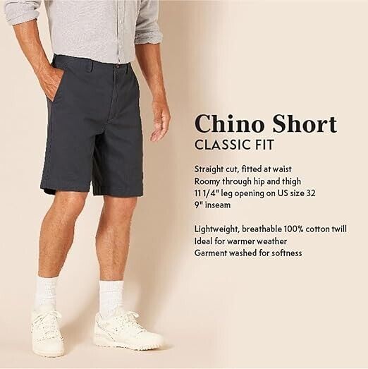 Essentials Men's Classic-Fit 9" Short, Cotton, Straight Leg, Navy, 29