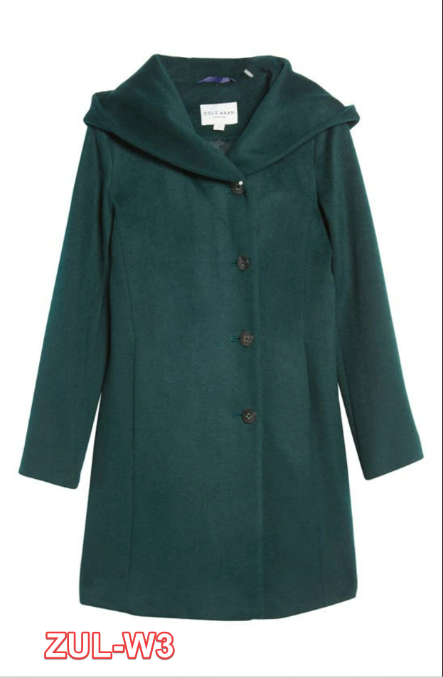 COLE HAAN Petroleum Wool-Blend Hooded Button-Up Coat for Women SZ 14 $350