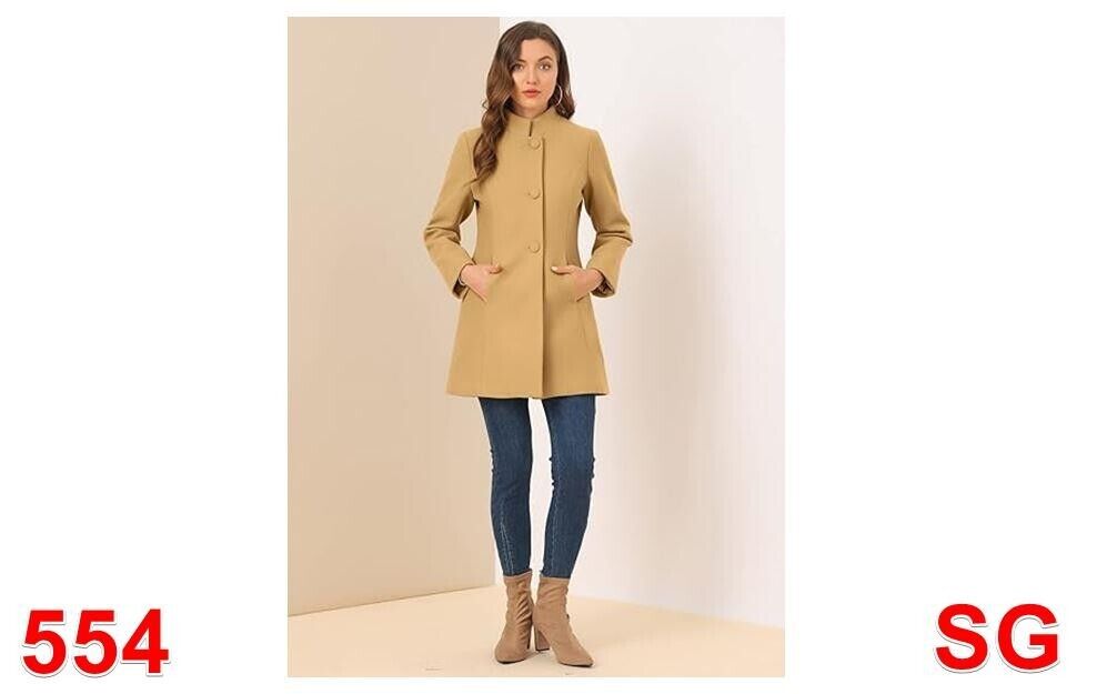 Allegra K Women's Winter Overcoat, Mid-thigh, Stand Collar, Single Breasted, xl