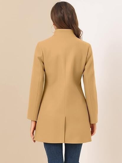 Allegra K Women's Winter Overcoat, Mid-thigh, Stand Collar, Single Breasted, xl