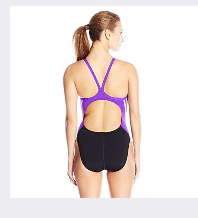 adidas Women's Solid Infinitex Splice Performance One Piece Swimsuit, Purple, 38