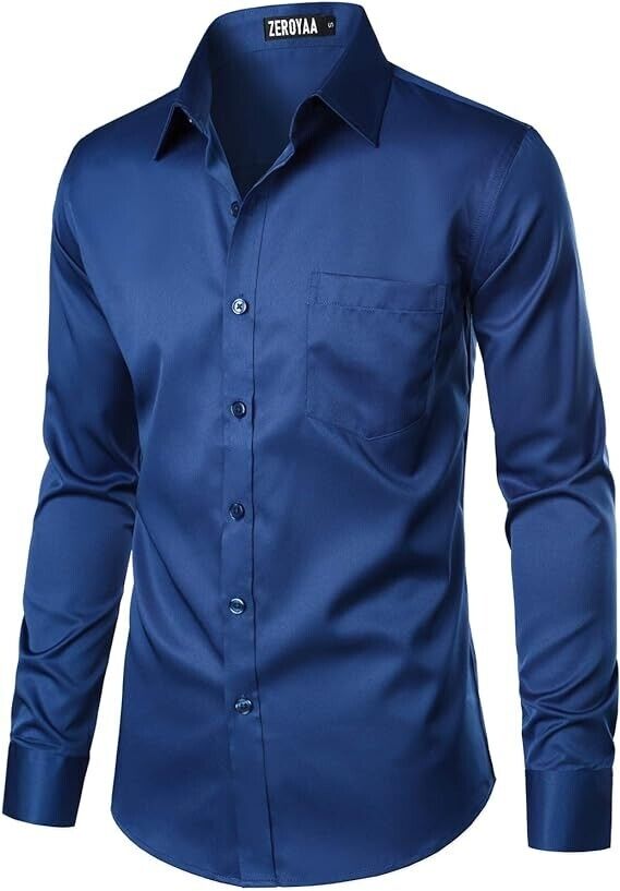 ZEROYAA Men Urban Stylish Casual Business SlimFit Long Sleeve ButtonUp Shirt,3XL