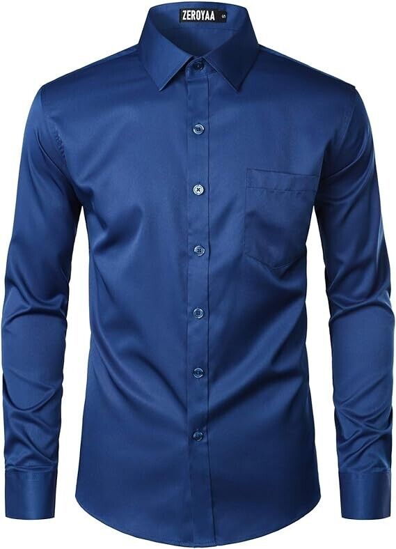 ZEROYAA Men Urban Stylish Casual Business SlimFit Long Sleeve ButtonUp Shirt,3XL