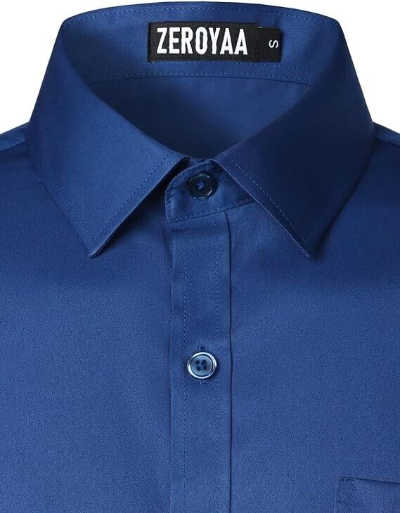 ZEROYAA Men Urban Stylish Casual Business SlimFit Long Sleeve ButtonUp Shirt,3XL