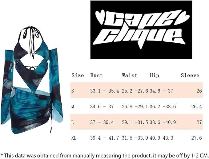 CAPE CLIQUE Rave Outfits for Women Set Festival Sexy Y2K Dress 2 Piece Outfit, S