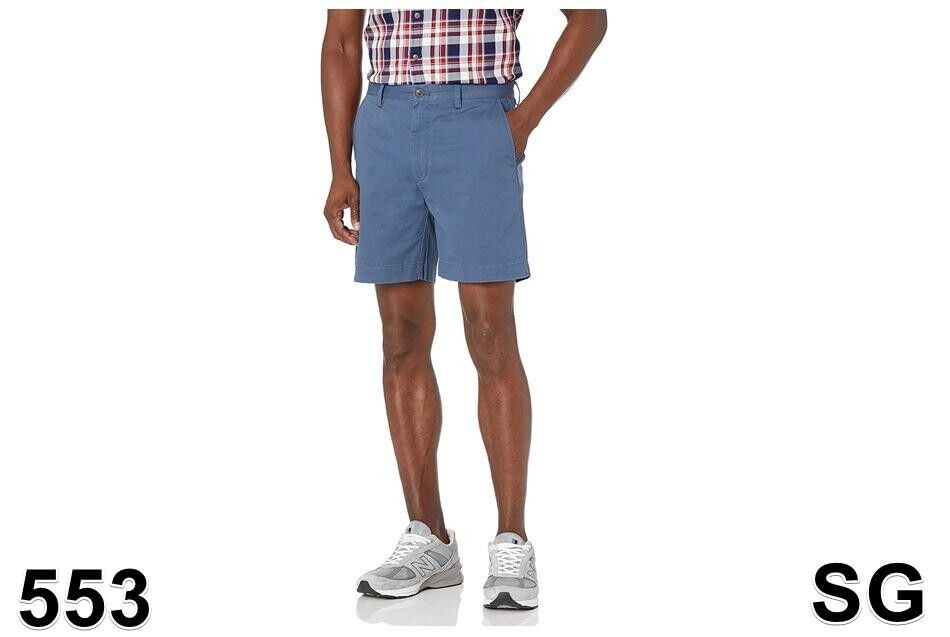 Essentials Men's Classic-Fit 7", Classic Khaki Chino Shorts, Cotton, Blue, 32