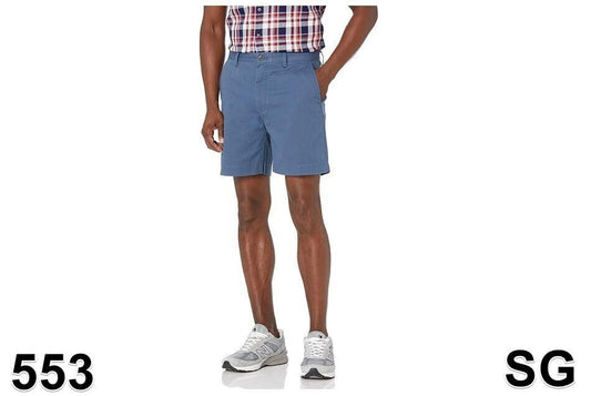 Essentials Men's Classic-Fit 7", Classic Khaki Chino Shorts, Cotton, Blue, 32