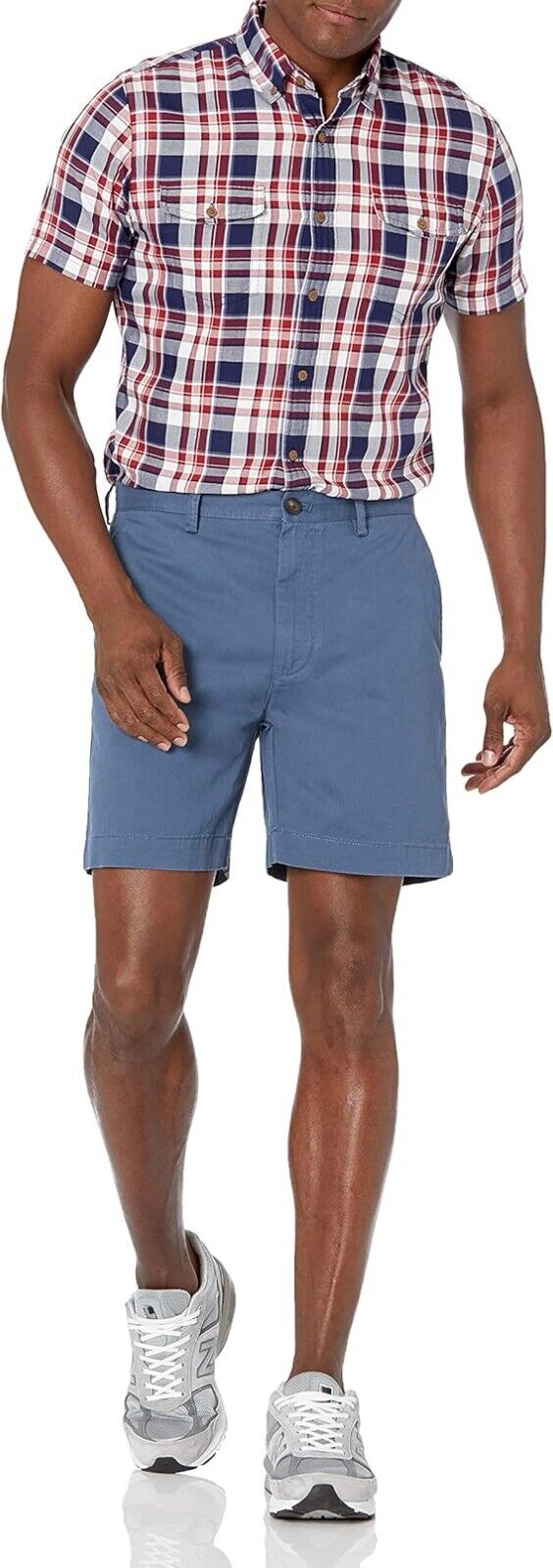 Essentials Men's Classic-Fit 7", Classic Khaki Chino Shorts, Cotton, Blue, 32
