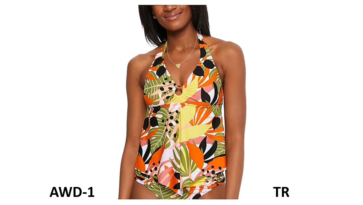 BAR III Women's Green Ring Tie Halter Tankini Swimsuit Top, Multi, Medium