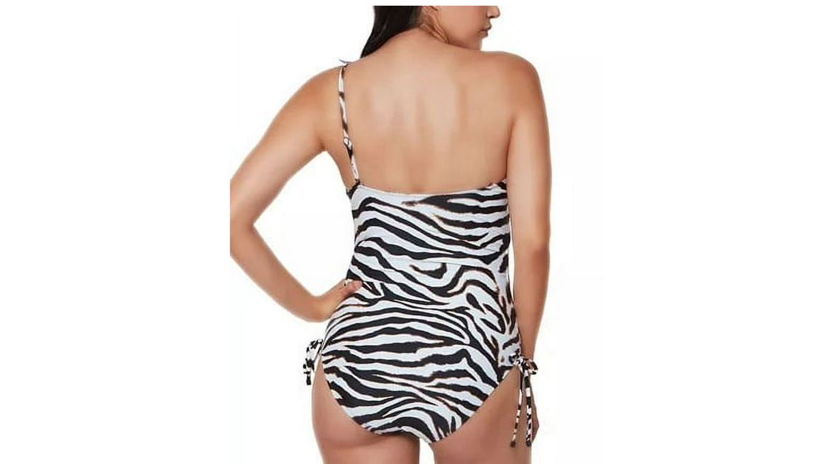 Bar III WHITE/BLACK Zebra-Print One-Piece Swimsuit, Medium