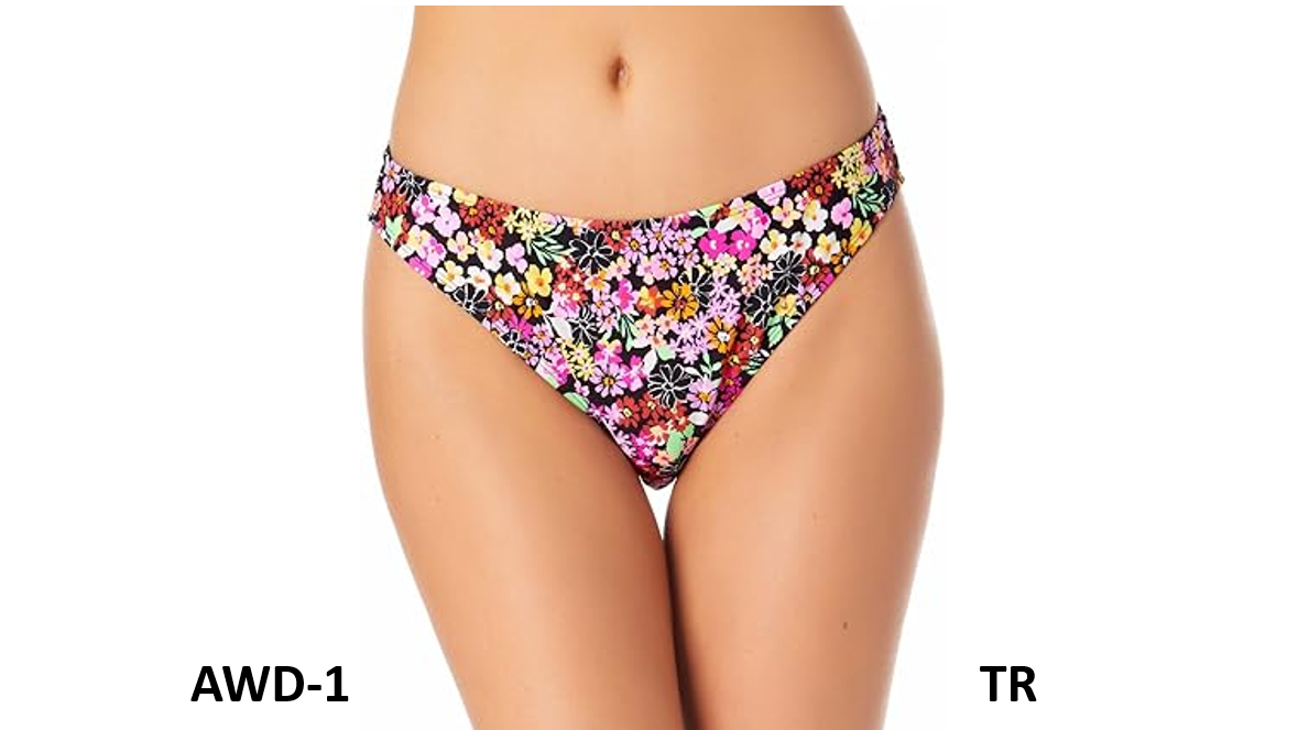 California Waves Women's Juniors Floral Printed Hipster Bikini Bottoms, Multi, M
