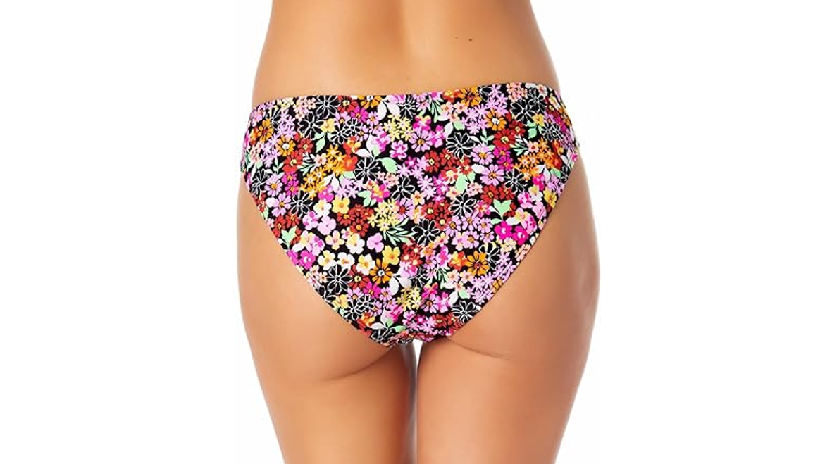 California Waves Women's Juniors Floral Printed Hipster Bikini Bottoms, Multi, M