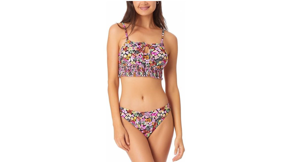 California Waves Women's Juniors Floral Printed Hipster Bikini Bottoms, Multi, M