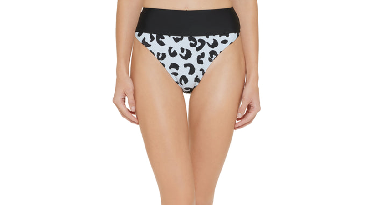 Dkny Women's Printed High Waist Bikini Bottom Swimsuit, Blue, X-Small