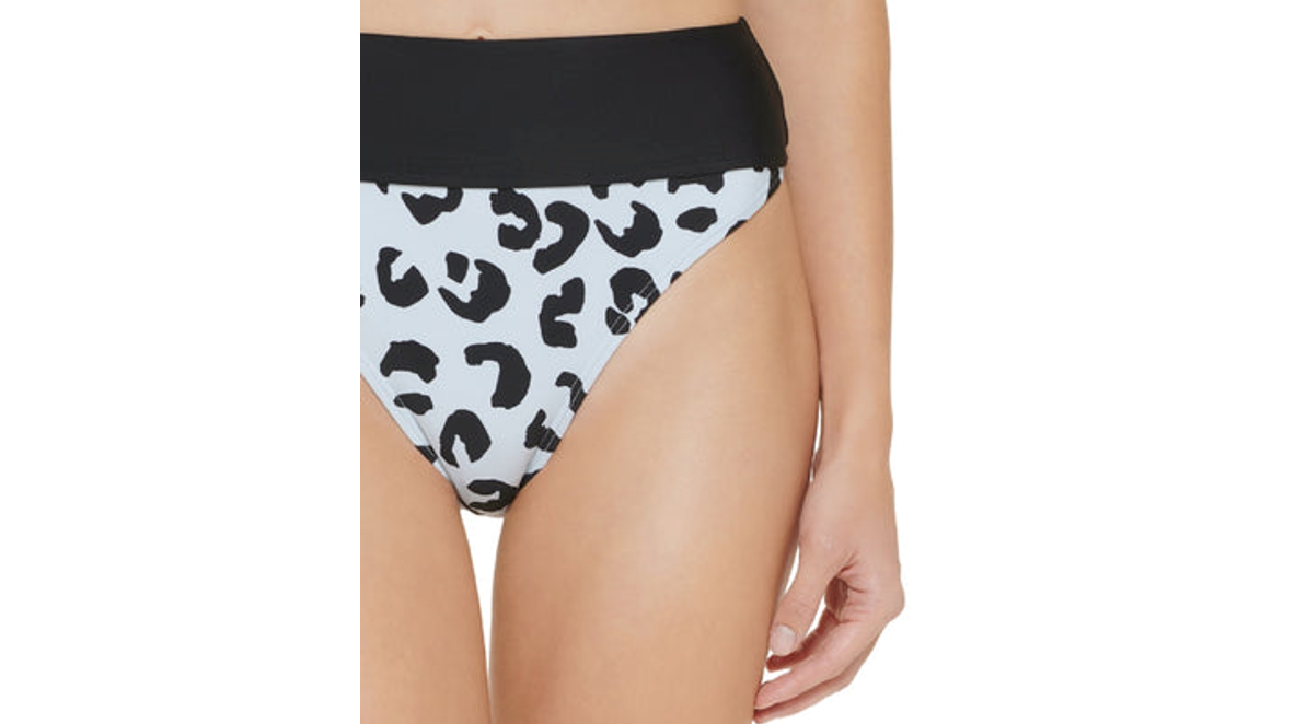 Dkny Women's Printed High Waist Bikini Bottom Swimsuit, Blue, X-Small
