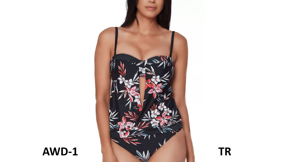Bar III BLACK MULTI Floral-Print Tankini Swim Top, Small
