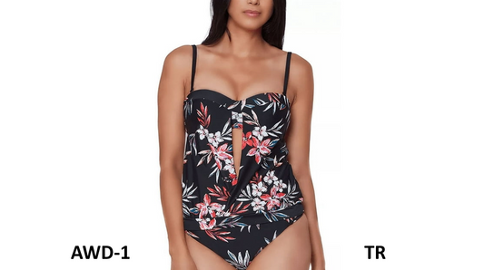 Bar III BLACK MULTI Floral-Print Tankini Swim Top, Small