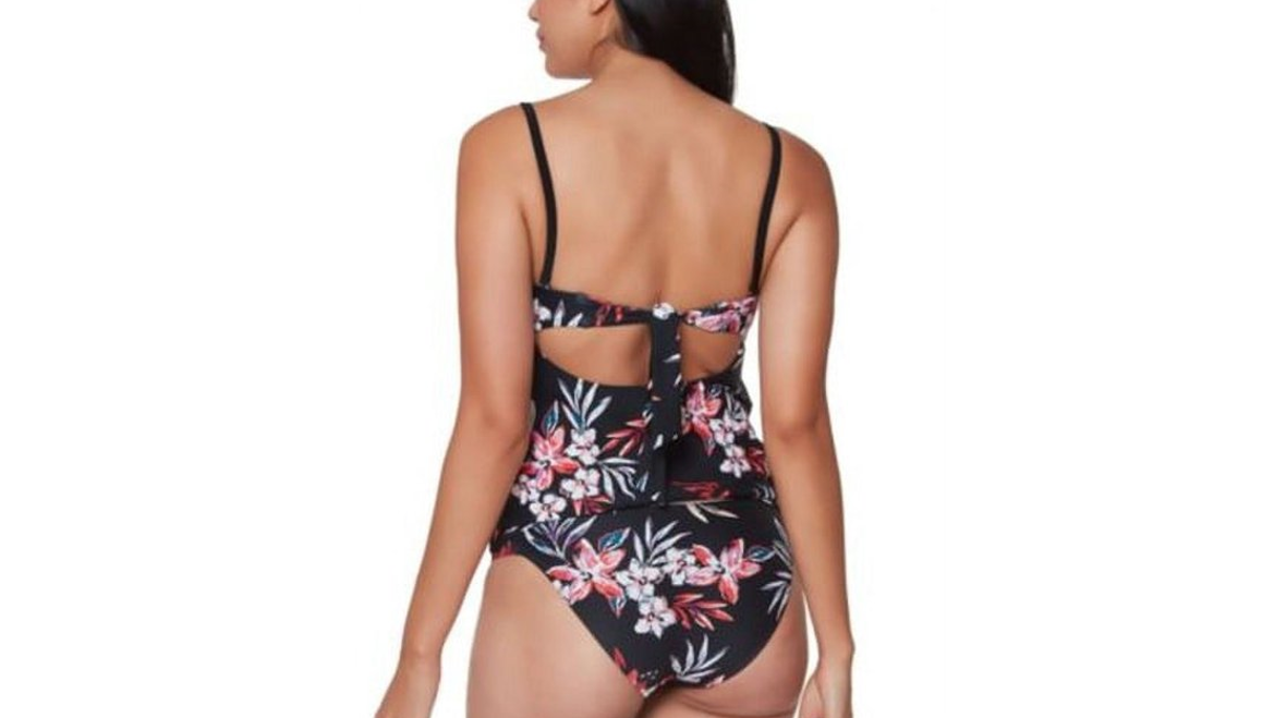 Bar III BLACK MULTI Floral-Print Tankini Swim Top, Small