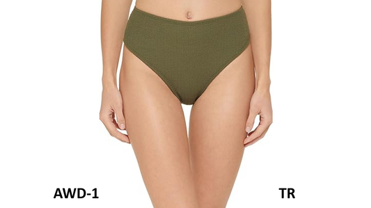DKNY Women's Textured High-Waist Bikini Bottom (Moss Green, Large)