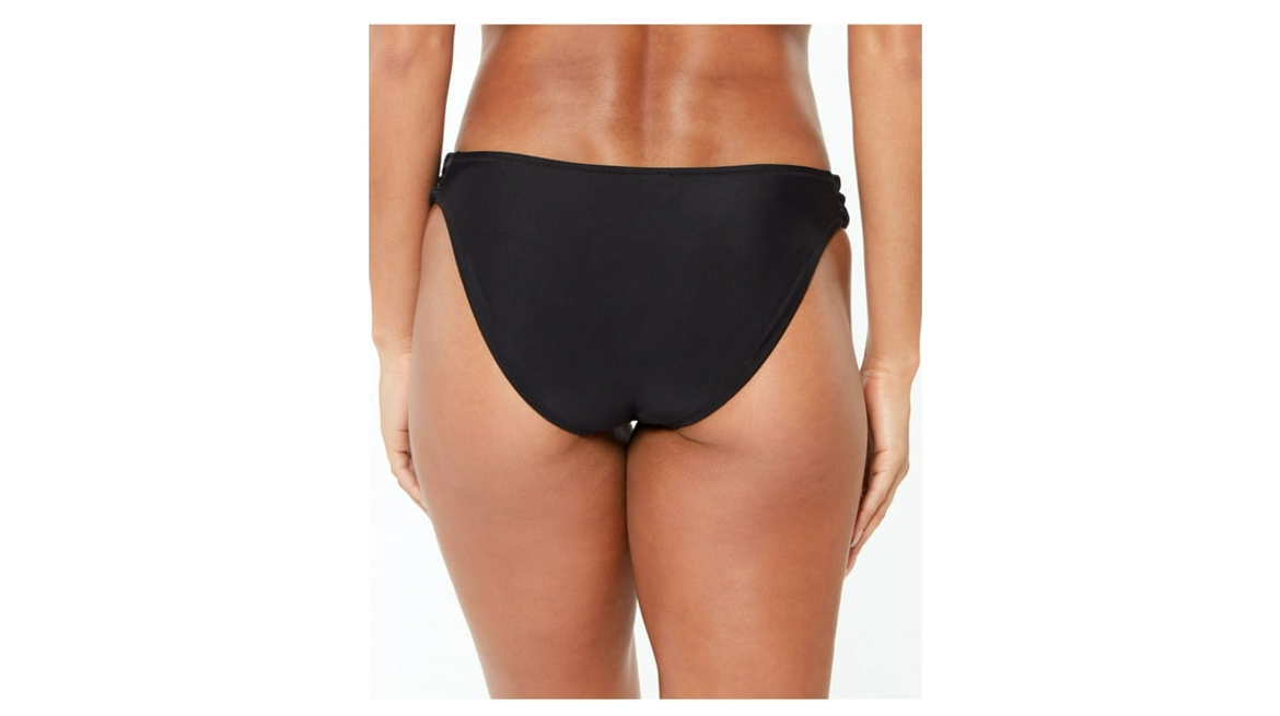 BAR III Side Tab Shirred Hipster Swimsuit Bottom for Women, Black, Medium