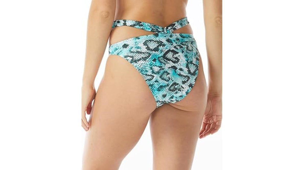 Sundazed Women's Riley Snake-Print Stappy Bikini Bottoms, Blue Animal Print, M