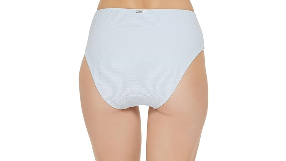 DKNY Women's Textured High-Waist Bikini Bottom, Light Blue, Large
