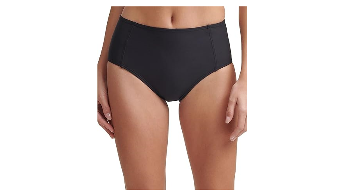 DKNY Womens Swimwear Medium Seamed High Waist Bikini Bottom, Black, Medium