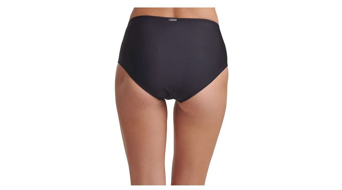 DKNY Womens Swimwear Medium Seamed High Waist Bikini Bottom, Black, Medium