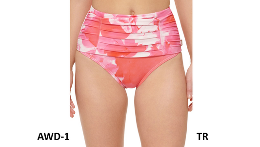 CALVIN KLEIN Women's Pleated High-Waist Bikini Bottoms, Multi Watercolor Pink, S