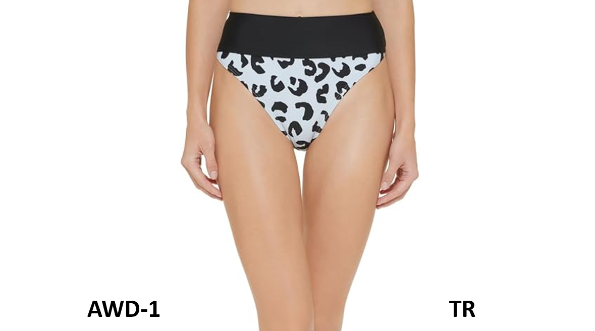 DKNY Women's Printed High-Waist Bikini Bottom (Block Leopard Light Blue, Large)