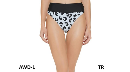 DKNY Women's Printed High-Waist Bikini Bottom (Block Leopard Light Blue, Large)