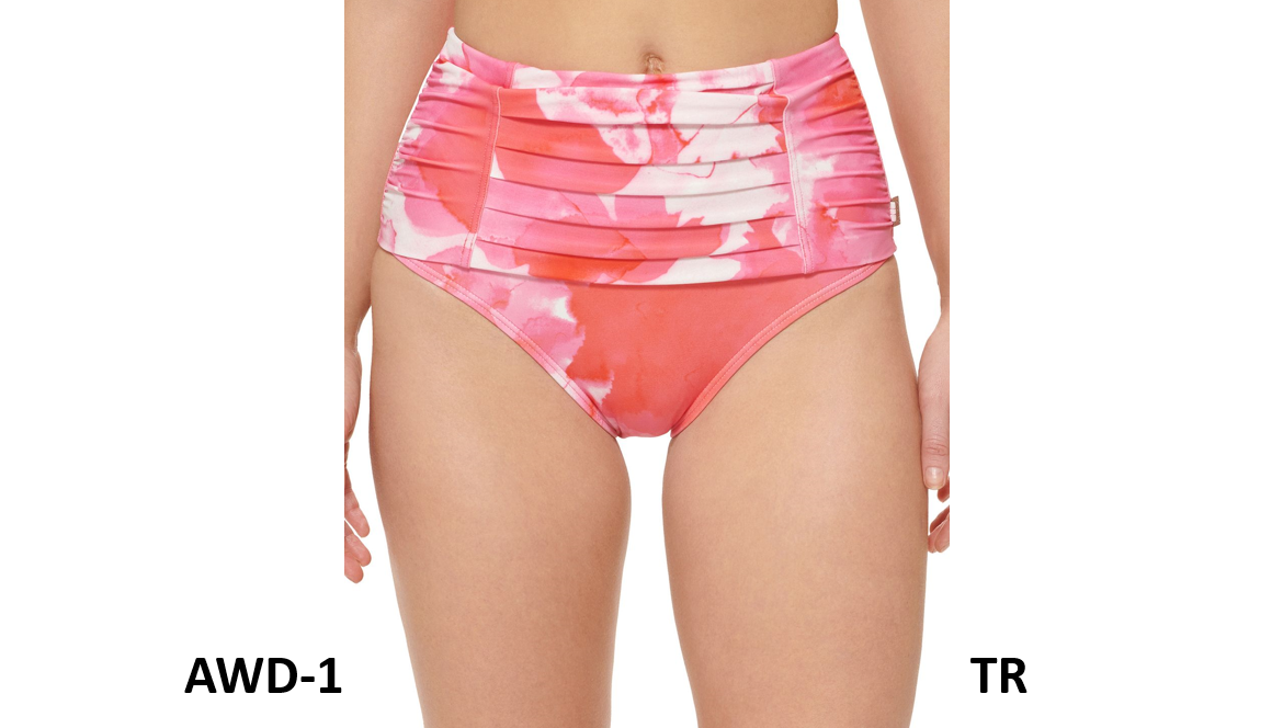 CALVIN KLEIN Women's Pleated High-Waist Bikini Bottoms, Multi Watercolor Pink, M