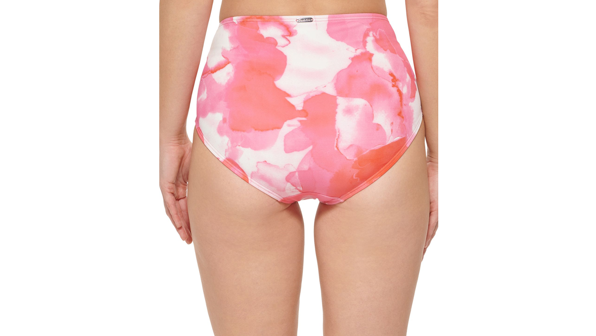CALVIN KLEIN Women's Pleated High-Waist Bikini Bottoms, Multi Watercolor Pink, M