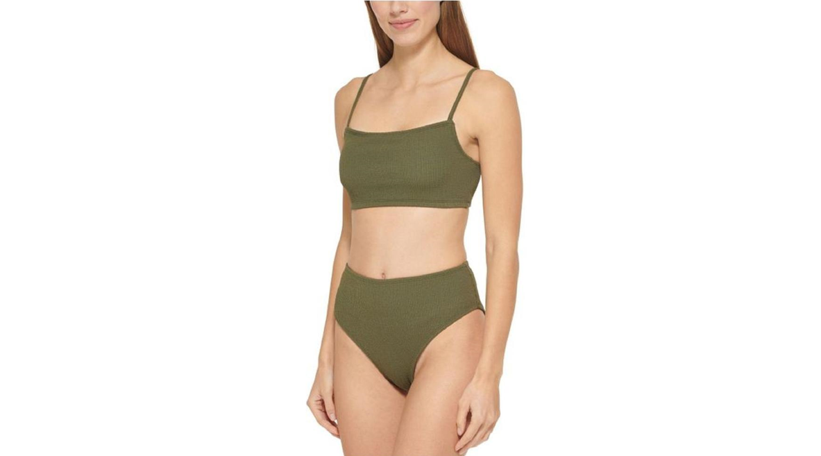 DKNY Women's Textured High Waist Bikini Bottom Swimsuit, Green, Medium