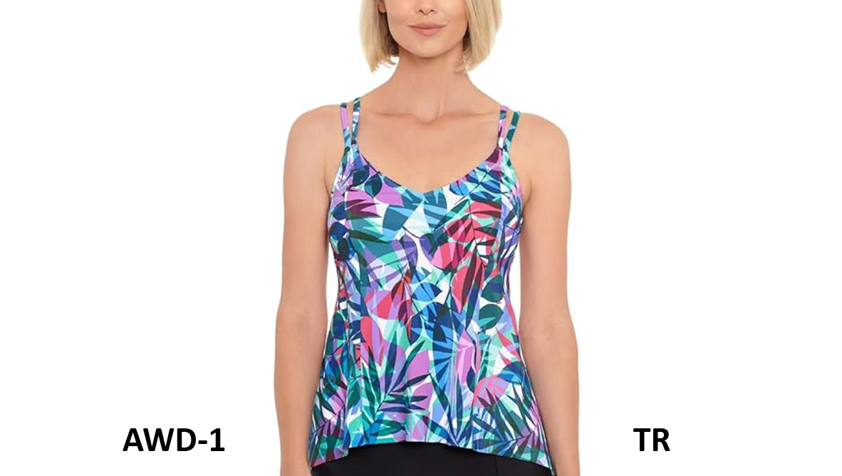 Swim Solutions Princess-seamed High-low Tankini Top in New Prism Multi , Size 8