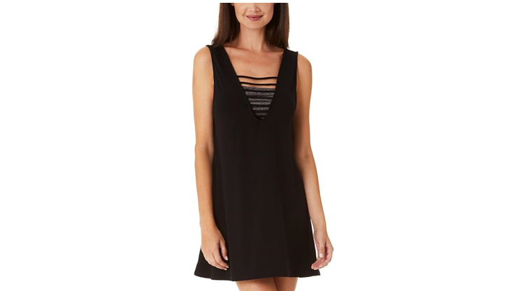 California Waves Juniors Black Strappy Swim Cover-Up Dress, Black, Small