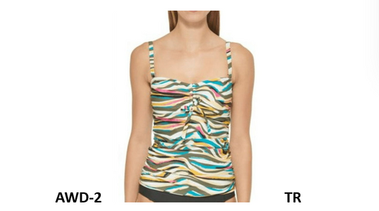Dkny Women's Printed Bandeau Bow Tankini Top Swimsuit Green Size Large