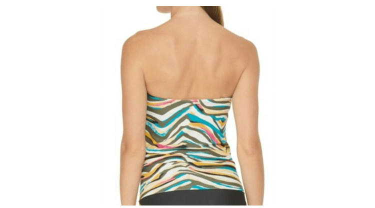 Dkny Women's Printed Bandeau Bow Tankini Top Swimsuit Green Size Large