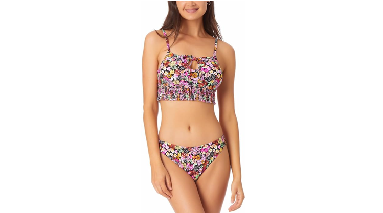 California Waves Women's Juniors Floral Printed Hipster Bikini Bottoms, X-Small