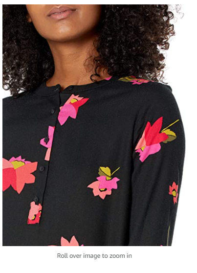 Amazon Essentials Women's Long-Sleeve Woven Blouse Black and Pink Floral Small