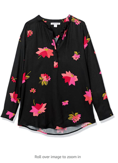 Amazon Essentials Women's Long-Sleeve Woven Blouse Black and Pink Floral Small