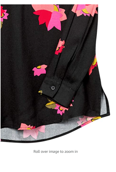 Amazon Essentials Women's Long-Sleeve Woven Blouse Black and Pink Floral Small