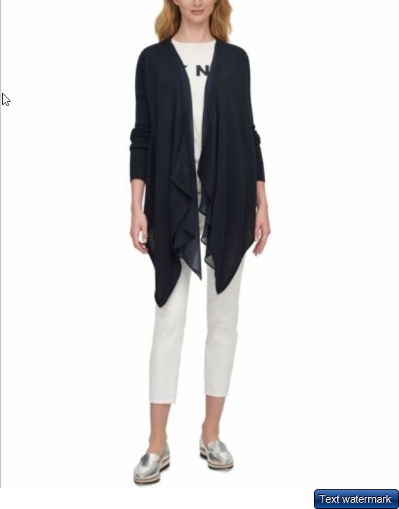 DKNY Mixed Media Waterfall Open Front Cardigan Navy XS/S $99