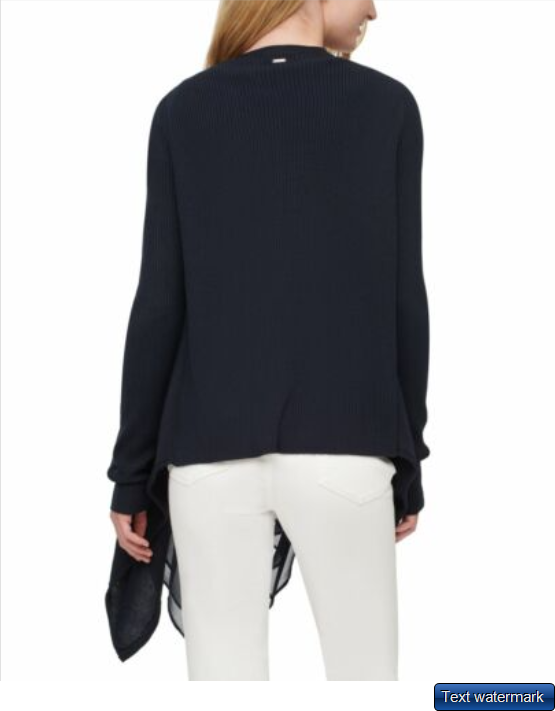 DKNY Mixed Media Waterfall Open Front Cardigan Navy XS/S $99